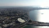 Aerial Drone shot over Egypt Alexandria city bibliotheca alexandrina...