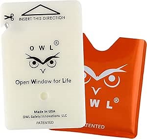 OWL The Only Flat Car Window Glass Breaker & Seatbelt Cutter Card Emergency Escape Rescue Hammer Safety Life Saving Crash Survival Kit 2-in-1 Tool - Made in USA (Orange)