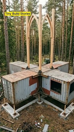 Empty Forest Plot → Luxury Gothic Cross Container House With Tower 🌲