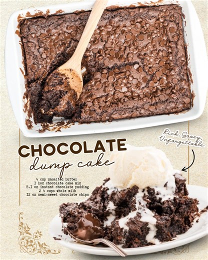 ULTIMATE CHOCOLATE DUMP CAKE 🍫 gooey, fudgy & irresistible! INGREDIENTS ⬇️ ½ cup unsalted butter 1 box chocolate cake mix 1 (5.1 oz) box instant chocolate pudding 2½ cups whole milk 12 oz semi-sweet chocolate chips 🖨️ SAVE this RECIPE for LATER!! | Best Fall Recipes