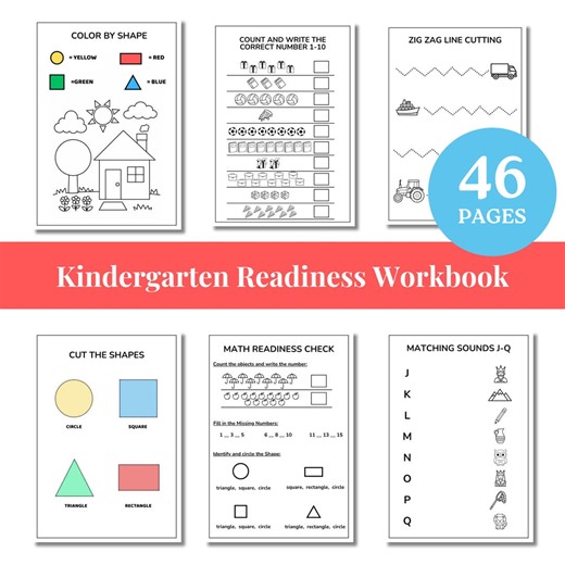 Kindergarten Readiness Activities Printable | Preschool Workbook | Shapes Numbers Tracing Cutting Phonics | Homeschool Learning Printable - Etsy