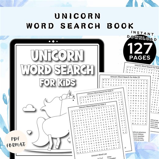Unicorn Word Search for Kids (with Answer) | Homeschool Activities | Reduces Screen Time | Digital Download - Etsy