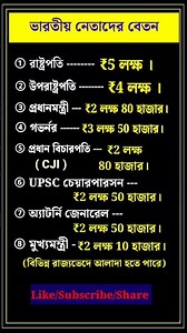 ভারতীয় নেতাদের মাসিক বেতন ||#gk #shorts #viralshorts #generalknowledge #gkinbengali