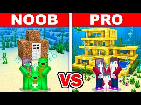 Mikey & JJ Family - NOOB vs PRO WATER HOUSE Build Challenge in Minecraft