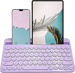 Macally Small Wireless Bluetooth Keyboard for iPad mini/Air/Pro, iPhone, Tablet, and Phone - 78 Key iPad Keyboard with Built-in Stand - Universal Compatible Multi Device - Purple