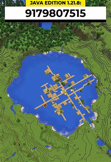 Minecraft lake village seed with scenic water surroundings and natural survival spawn