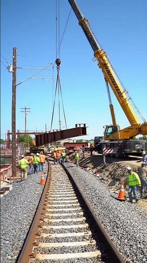 Giant Crane Lifts Massive Steel Beam Over Tracks #heavyequipment