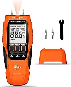 BOAK 2 in 1 Pin & Pinless Moisture Meter,Moisture Test Kit for Home With Self-Testing,Water Leak Detector,Moisture Sensor for Firewood,Drywall Mold Detector With Illumination and Alert.