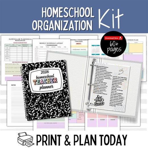 60+ Homeschool Organization Kit Forms Bundle | Printable Planner, Schedules, Logs, Resources, Trackers & Documents for Teachers and Parents - Etsy
