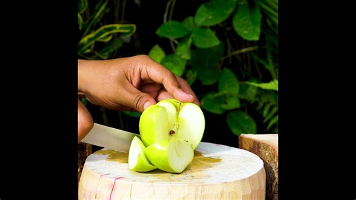 Satisfyingly Slicing A Green Apple From The Center