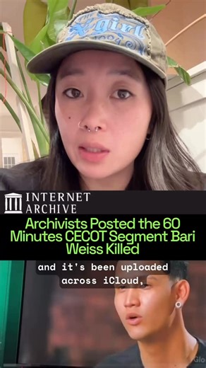 404 Media on Instagram: "Archivists have saved and uploaded copies of the 60 Minutes episode new CBS editor-in-chief Bari Weiss ordered be shelved as a torrent and multiple file sharing sites after an international distributor aired the episode. The moves show how difficult it may be for CBS to stop the episode, which focused on the experience of Venezuelans deported to El Salvadorian mega prison CECOT, from spreading across the internet. Bari Weiss stopped the episode from being released Sunday