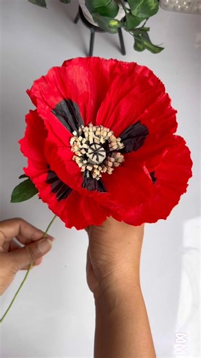 DIY poppy flower made from crepe #diy #flowers #poppy #easy #tutorial #papercrafts