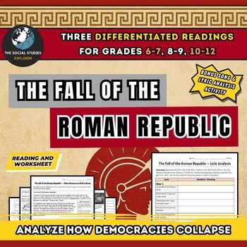 Fall of the Roman Republic Worksheet Bundle with Ancient Rome Lyric Analysis