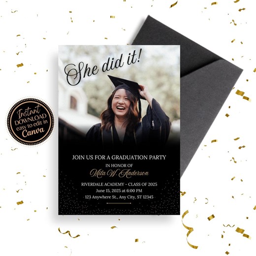 Graduation Party Invitation: Customizable Photo Template (canva) - Etsy UK
