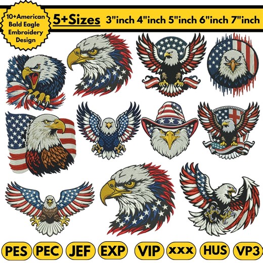 Eagle Head Machine Embroidery Designs Eagles Football Philadelphia Embroidery Flying Bald Eagle Embroidrey Pes File 5 sizes Instant Download - Etsy