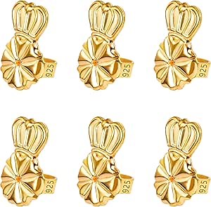 3 Pairs Earring Backs for Droopy Ears 925 Sterling Silver Earring Lifters Backs for Studs 18K Gold Adjustable Hypoallergenic Back for Heavy Earing