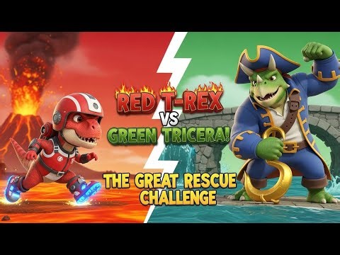 "Red T-Rex vs Green Triceratops! 🔴🟢 The Great Rescue Challenge".