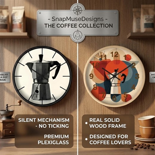 Mid Century Moka Pot Clock, Retro Coffee Kitchen Decor, Wooden Frame Silent Mechanism - Etsy Canada