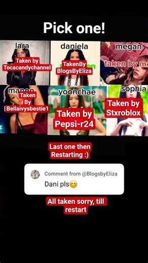 RESTARTING SOON JS COMMENT! (Sophia and Dani will be taken of other comments)