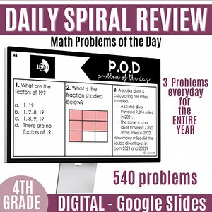4th Grade Math YEAR LONG Spiral Review | Problem of the Day | Morning Work |
