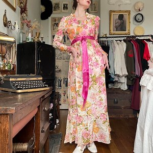Vintage 70s Western Prairie Dress, Sherbet Floral Pattern Maxi Dress, Bridgerton Regency Spring Summer Formal Gown, Prom Wedding Guest - Etsy