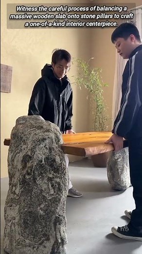 Handcrafted Stone Base Table With Live Edge Wood