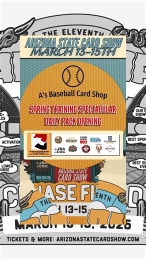 ⚾️ Daily Pack Opening ⚾️ 2025 Topps Chrome Baseball Post Sponsored By: @Arizona State Card Show 🚨TICKETS ON SALE NOW🚨 🏟️Venue: Chase Field – Downtown Phoenix, AZ 🗓️Dates: March 13–15, 2025 (Friday–Sunday) ⏰Hours: Friday 2–8 PM · Saturday 11–6 PM · Sunday 11–5 PM (Early Admission is 1 hour earlier than stated times) 🧳Dealer Tables: 400 (main level) 250 (upper level) 🎉Event Details: Full concourse wraparound with alternating Sports & TCG sections, VIP Lounge, and Kids Trade Zone. Upstairs, f