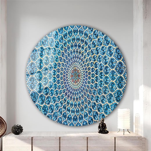 Turkish Tile Tempered Glass Wall Art | Round Ethnic Mandala - Etsy