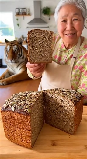 🍞🌾 Grandma’s 15-Second Kitchen Tutorial: Flourless Healthy Oat Bread ✨🐯 Grandma A-Hu are baking a loaf of hearty, rustic oat bread—dense yet moist inside, lightly crisp on the outside. No flour needed. Just rich oat aroma with crunchy seeds for texture. Perfect for breakfast with coffee, or spread with yogurt. A-Hu’s job? Lean in, sniff the bread, gently wag his tail—no stealing the spotlight. 🕒 Time Prep: 8–10 minutes Bake: ~40 minutes Total: ~50 minutes (cooling makes it even better for sl