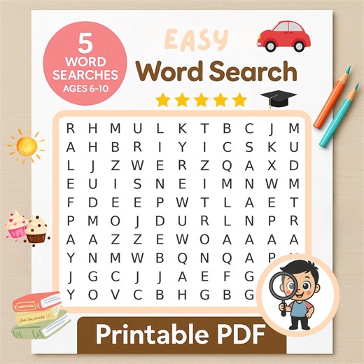 Easy Word Search Puzzle for Kids: Beginner Vocabulary Game (printable PDF) - Etsy