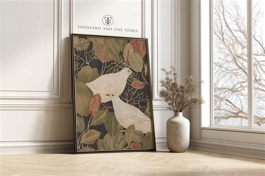Modern Botanical Bird Poster Cream Birds in Foliage Art Print Bedroom Entryway Wall Art Decor - Etsy