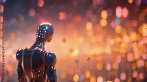 A visual representation of a genetic algorithm, with numbers and symbols representing different traits and characteristics being passed down and modified through each generation of robots.