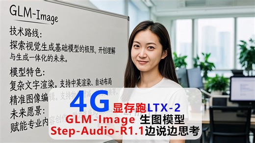 4G显存跑LTX-2， GLM-Image 生图模型 Step-Audio-R1.1边说边思考