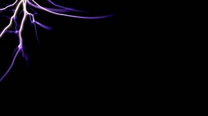 An electrifying purple voltage surge erupts, breaking through the darkness at the top left, with intense sparks and glowing energy