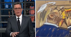 ‘The Late Show’ audience groans as Stephen Colbert disses Trump with animated kiss sketch