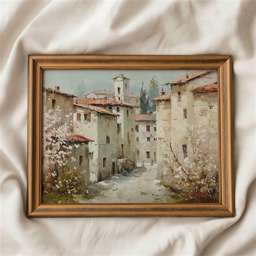 Muted Spring Village Wall Art: Neutral European Countryside Print (digital Download) - Etsy