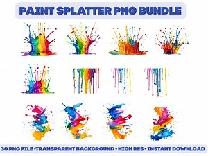 30 Paint Splatter PNG Bundle – Colorful Paint Splash Graphics - Etsy Canada
