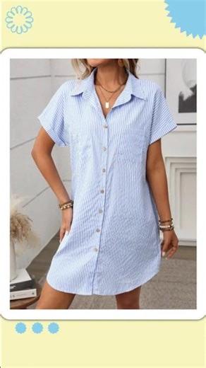 Striped Button Down Short Sleeve Mini Dress