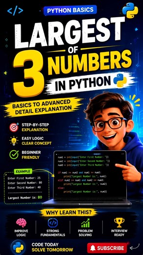Python mini project 3 Largest of 3 Numbers in Python . Python If-Else Explained Python Basics 🐍