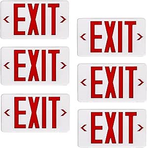 Red/Green LED Exit Sign, Commercial Emergency Exit Light with Battery Backup, Double Face, UL 924 Qualified, AC 120/277V, Hardwired Red Letter Sign Lights for Business Indoor (6-Pack)