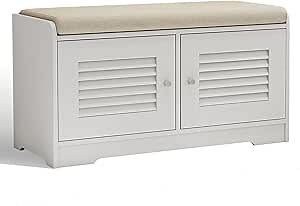 29" Storage Bench With Cushion - Entryway Bench With Shoe Cabinet, Adjustable Shelves, 2 Door Hidden Storage for Hallway, Bedroom, Living Room - White