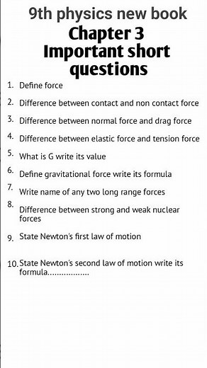Class 9 Physics | Chapter 3 |Important Short Questions |NewBook2025 |#9th #shorts #class9#physics