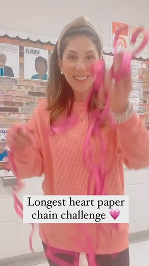 Longest heart paper chain challenge ♥️ Each group was given: ♥️1 sheet of 12X18 construction paper ♥️ Scissors ♥️ A stapler I showed them how to make a paper heart and we set the timer for 25 They learned: * ��How to work as a team. * ��How to see a task through to the end. * ��How to persevere. * ��Critical thinking skills * ��How to be patient with one another. * ��How to be positive and encourage one another. If you’re looking for something fun to do with your students then for Valentine’s Da