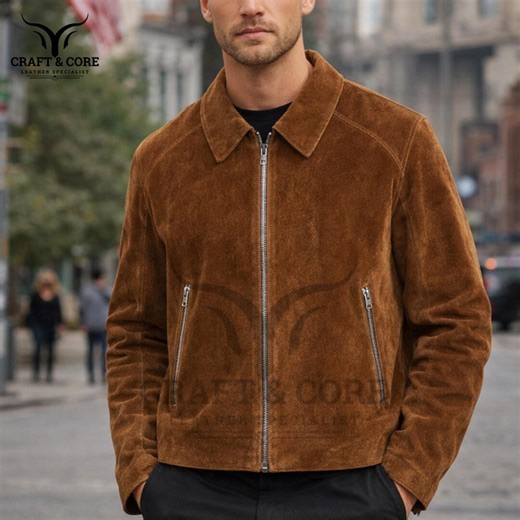 Handmade Suede Leather Trucker Jacket | Tan Brown, Unisex - Etsy