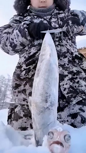 Cutting Frozen Fish in Snow | ASMR