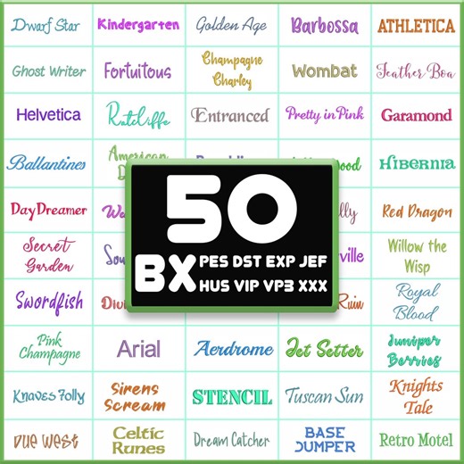 50 Embroidery Fonts Bundle: BX PES DST Machine Embroidery Alphabet (download) - Etsy Canada