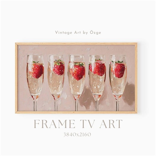 Strawberry Champagne Frame Tv Art: Pastel Summer Samsung TV Display (Digital Download)