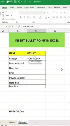 Insert Bullet Point in Excel #excel #exceltips #exceltrick #microsoftexcel #exceltutor
