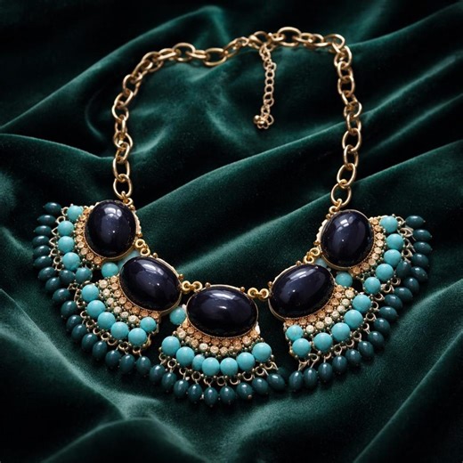 Blue Bead and Yellow Rhinestone Statement Necklace Goldtone - Etsy