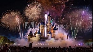 different fireworks at night video, AI generated